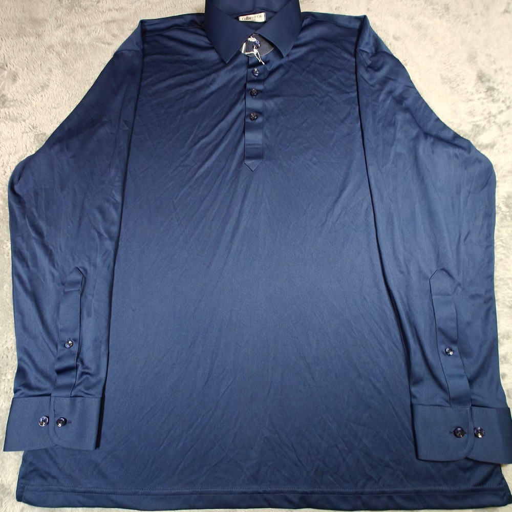 Collars & Co Polo Shirt Mens XL Navy Blue Long Sleeve Dress Collar Performance